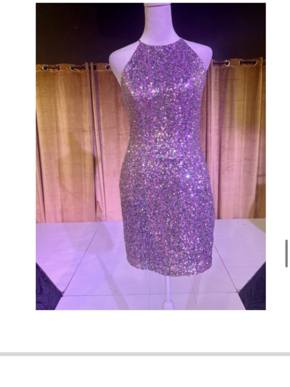 Camille La Vie Iridescent Purple Sequin Halter Mini Dress
